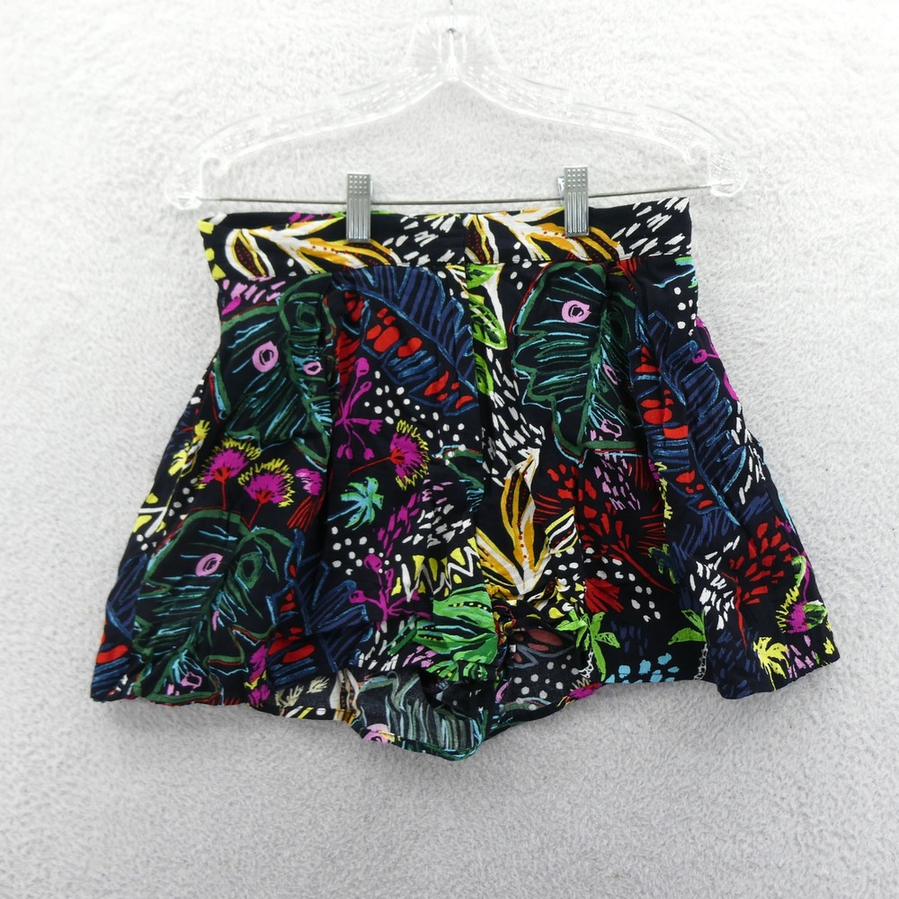 Topshop Shorts Womens Six Black‎ Tropical Neon Palm Leaf Print Viscose Summer
